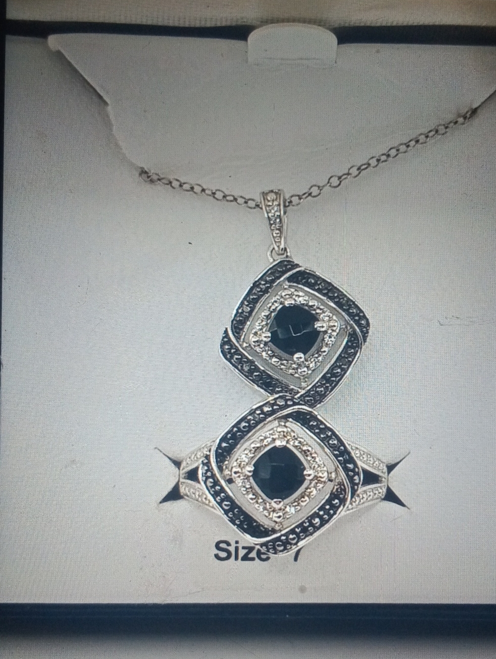Sterling Silver Black Onyx & Diamond Pendant and Ring Set
